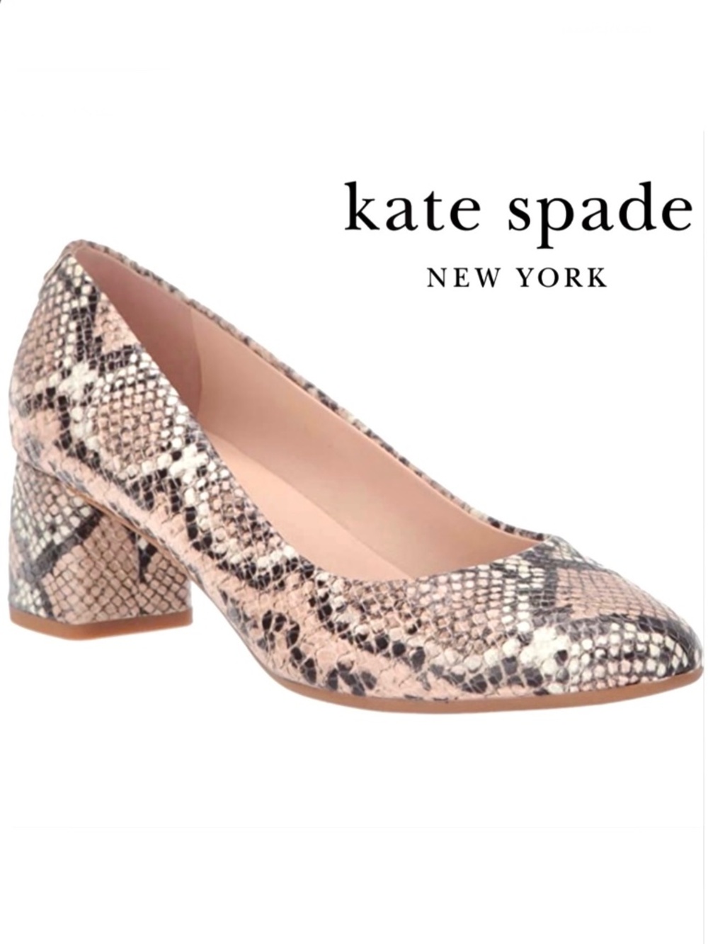 Kate Spade Beverly Snake‑Print Block Heel Pumps Slip‑On Round Toe Shoe Heels 9